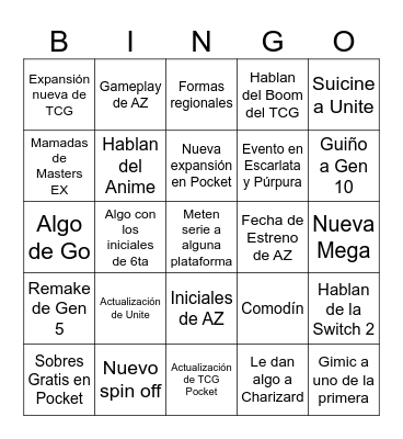 Pokemon Direct 2025 Bingo Card