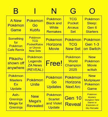 Pokemon Presents 2025 Bingo Card