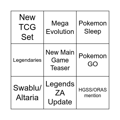 Pokémon Presents Bingo Card