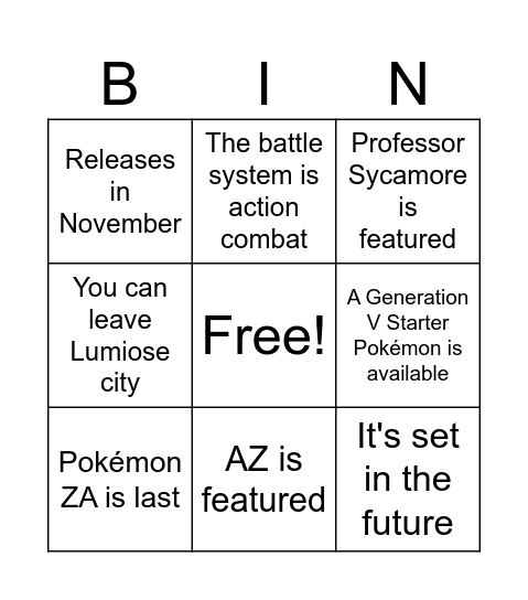 Untitled Bingo Card