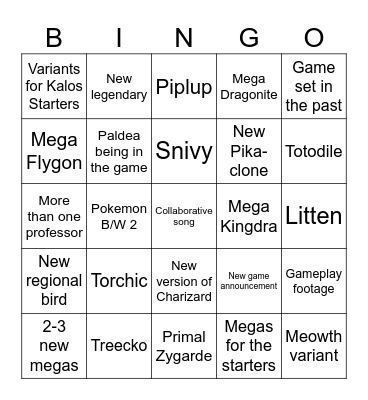 Pokemon Presents Bingo Card