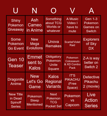 Pokemon Day 2025 Announcements Bingo Card