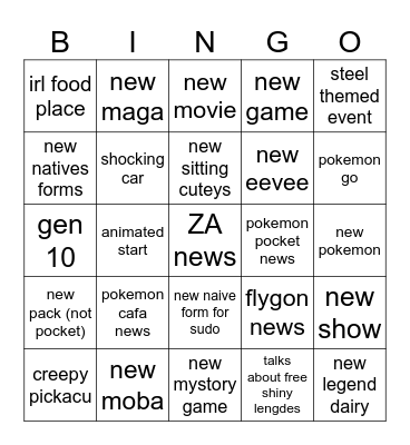 pokemon Bingo Card