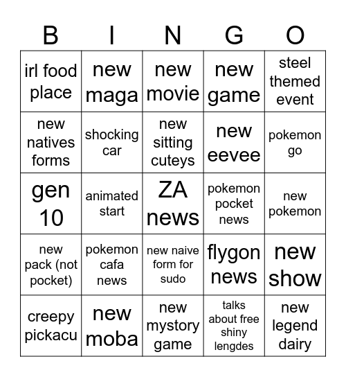 pokemon Bingo Card