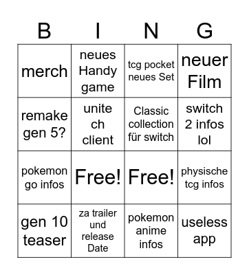 pokemon present bingo Card