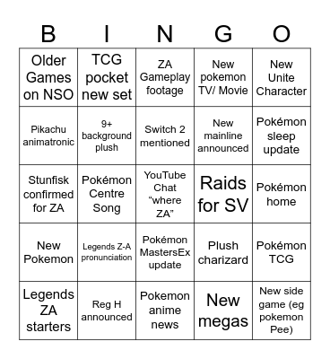 poket monster present 2025 Bingo Card