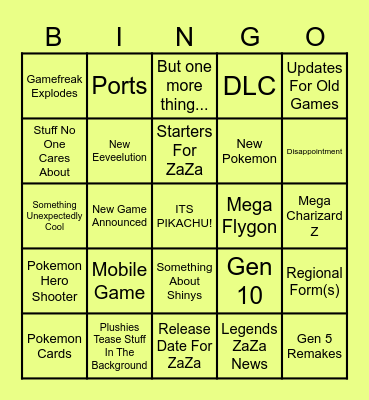 Pokemon Presents 27th Bingo Card