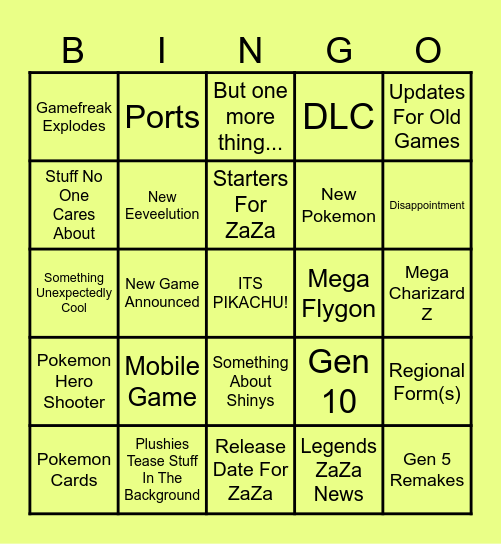 Pokemon Presents 27th Bingo Card