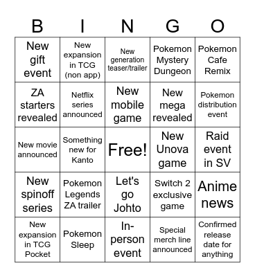 Pokemon Day 2025 Bingo Card