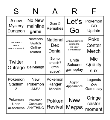 Da Pokemon Presenty Bingo Card