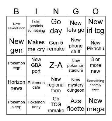 Pokemon Bingo Card