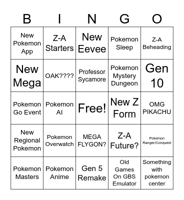 Pokemon Presents Bingo Card