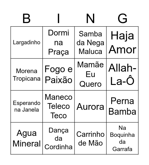BINGO BLOCO RANCHO SONHO MEU Bingo Card