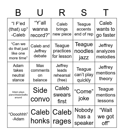 Burst Bingo Card