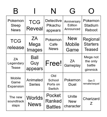 Pokemon Presents Bingo Card