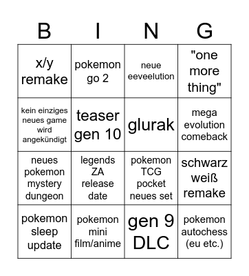 POKEMON PRESENTS Bingo Card