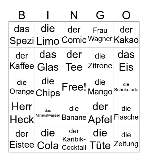 Vokabel der Lektion 8 Bingo Card
