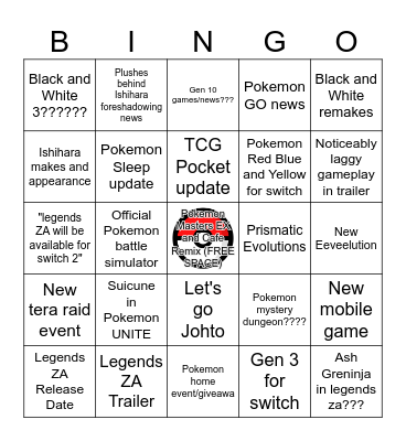 Pokemon Presents 2025 Bingo Card