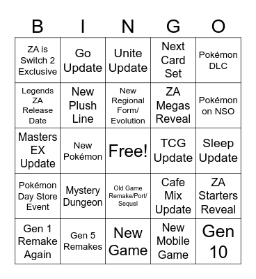 Pokemon Day Bingo Card