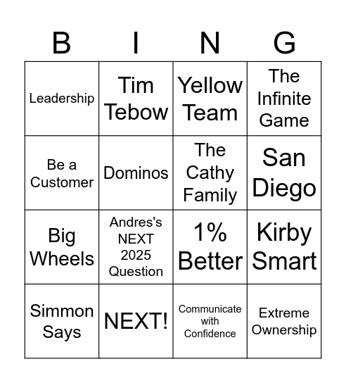 NEXT Bingo Card