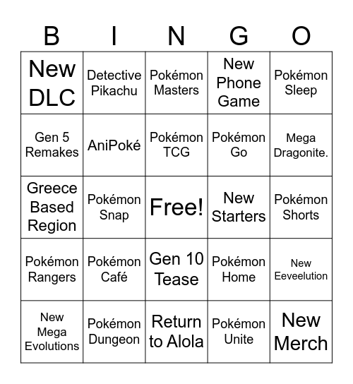 Pokémon Presents Bingo Card