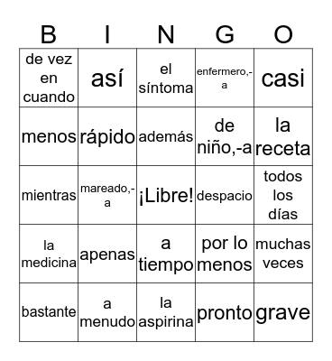 Vocabulario Descubre 2 Lección 1 (b) Bingo Card