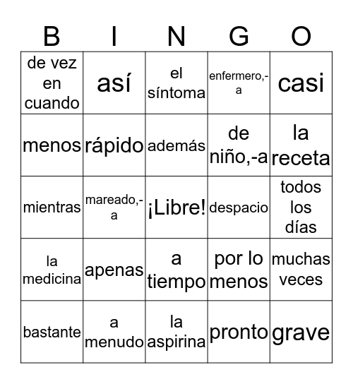 Vocabulario Descubre 2 Lección 1 (b) Bingo Card