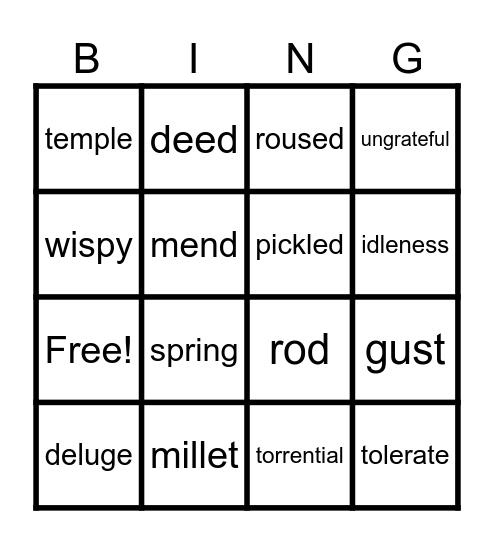 Vocabulary Bingo Card