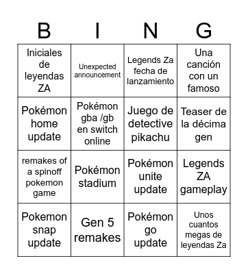 Pokémon day 2025 Bingo Card
