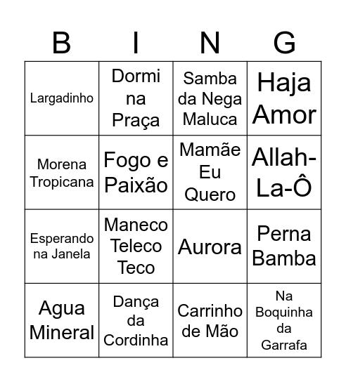 BINGO BLOCO RANCHO SONHO MEU Bingo Card