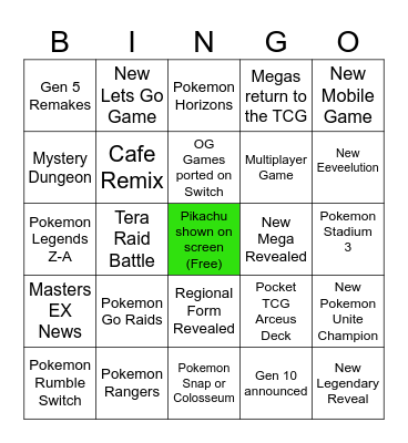 Pokemon Presents Bingo Card