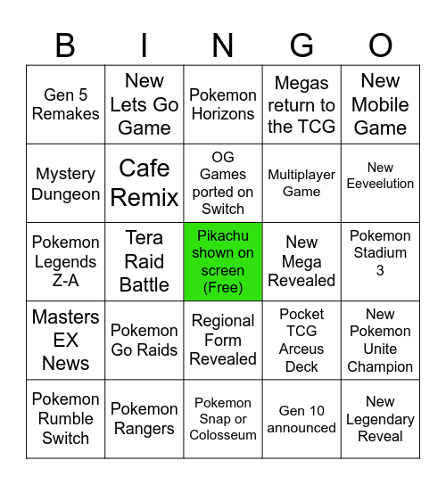 Pokemon Presents Bingo Card
