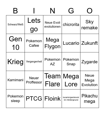 Pokemon direct Bingo Card