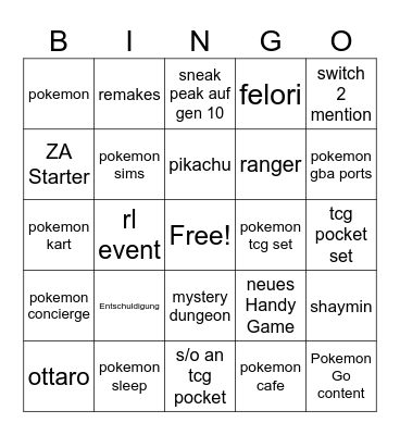 Pokemon Presents Bingo Card