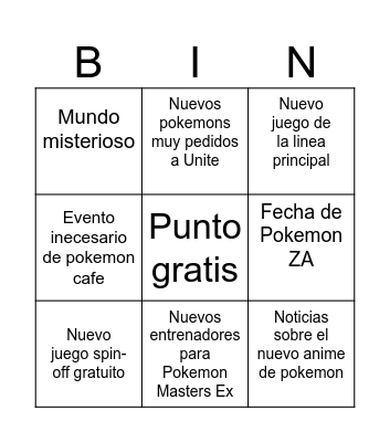 Pokemon present bingo Card