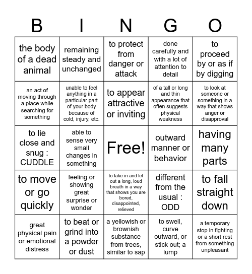 Wild Robot Vocabulary Bingo Card