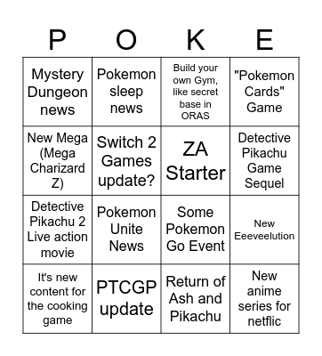 Pokemon Day Announcements Bingo Card