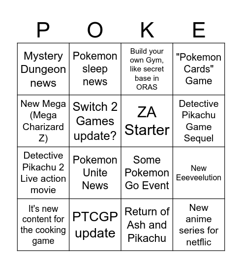 Pokemon Day Announcements Bingo Card