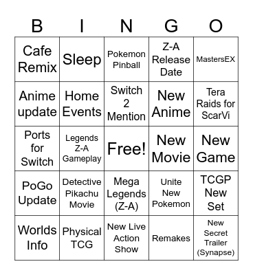 Pokemon Presents 2025 Bingo Card