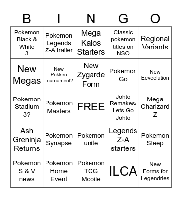 Pokemon 2025 Present Bingo Chart Bingo Card