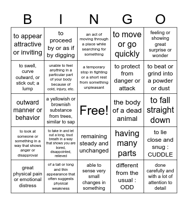 Wild Robot Vocabulary Bingo Card