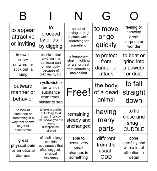 Wild Robot Vocabulary Bingo Card
