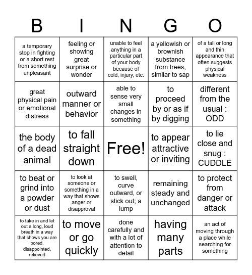 Wild Robot Vocabulary Bingo Card