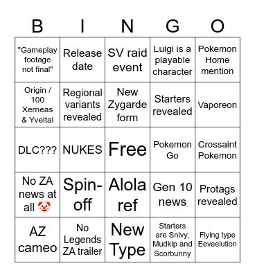 Presents aka just ZA bc I care abt nothing else Bingo Card