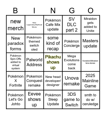 Pokemon Day Bingo Card