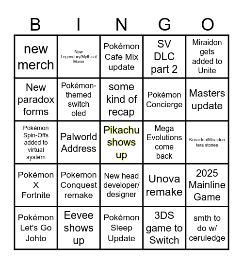Pokemon Day Bingo Card