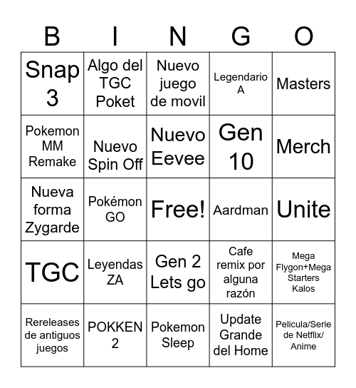 Pokemon presents Bingo Card