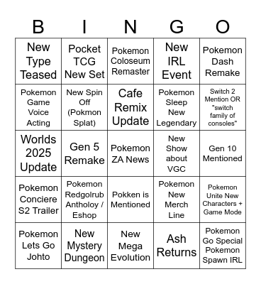 Pokemon Presents Bingo Card