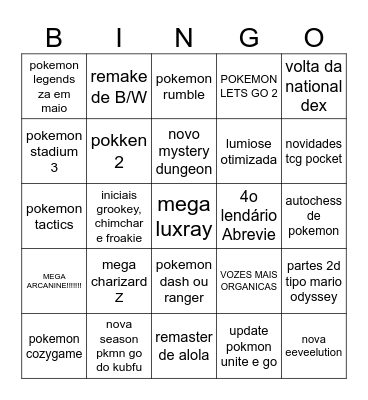 POKEMON DIRECT Bingo Card