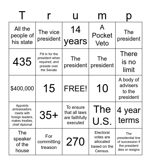 Executive Branch Bingo Card